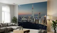 Taipei 101 Illuminated Cityscape Wall Mural