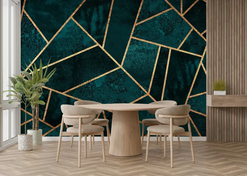 Teal & Gold Geometric Wall Mural - 2715972