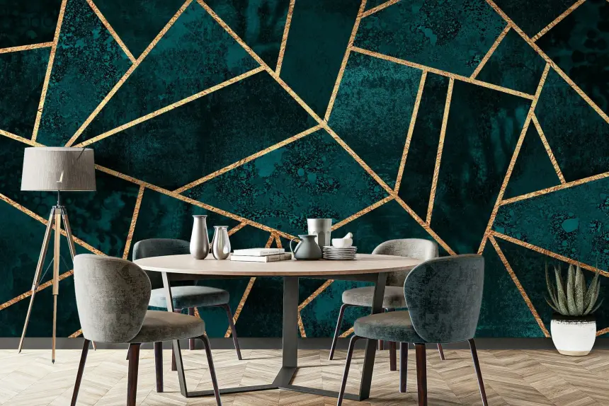 Teal & Gold Geometric Wall Mural - 2715972