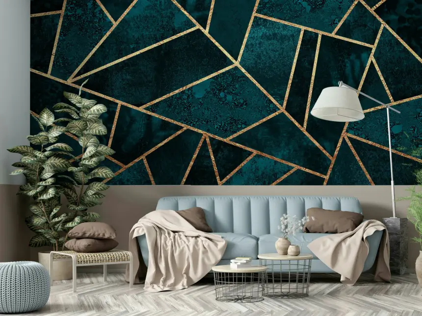 Teal & Gold Geometric Wall Mural - 2715972
