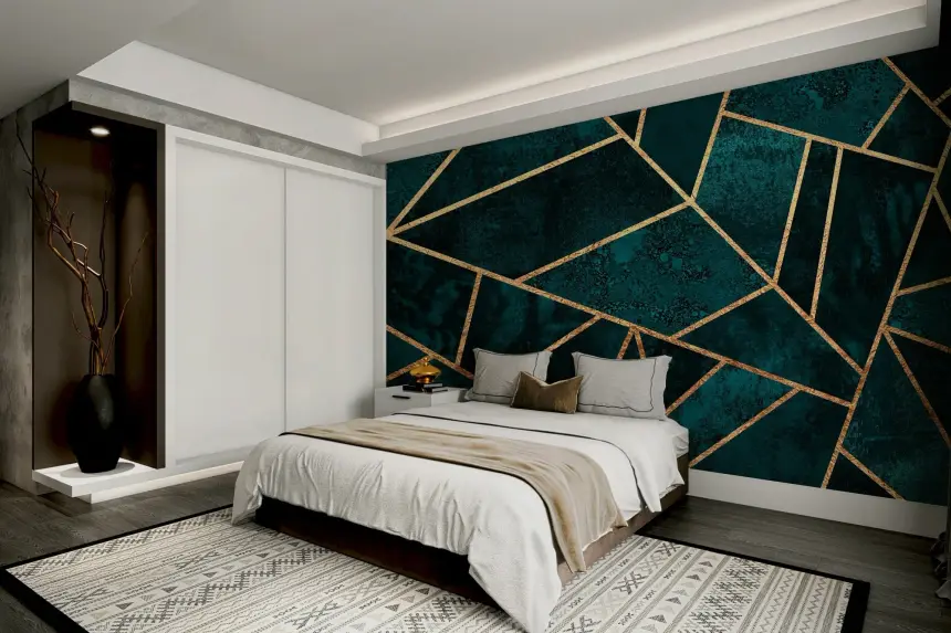Teal & Gold Geometric Wall Mural - 2715972