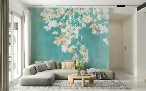 Ethereal Teal Botanical Leaves Wall Mural