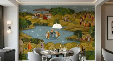 Traditional Krishna Leela Scenic Wall Mural
