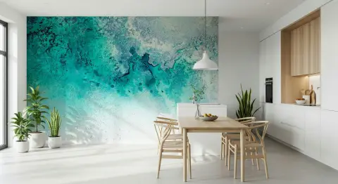 Abstract Teal Ocean Wall Mural