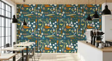 Stylized Harvest Vegetable Pattern Wallpaper