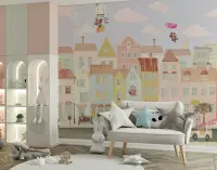 Whimsical Teddy Bear Town Wall Mural