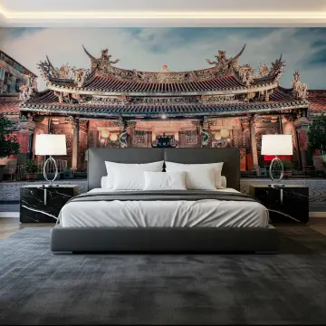 Ornate East Asian Temple Twilight Wall Mural