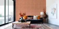 Hand-Drawn Terracotta Grid Pattern Wallpaper