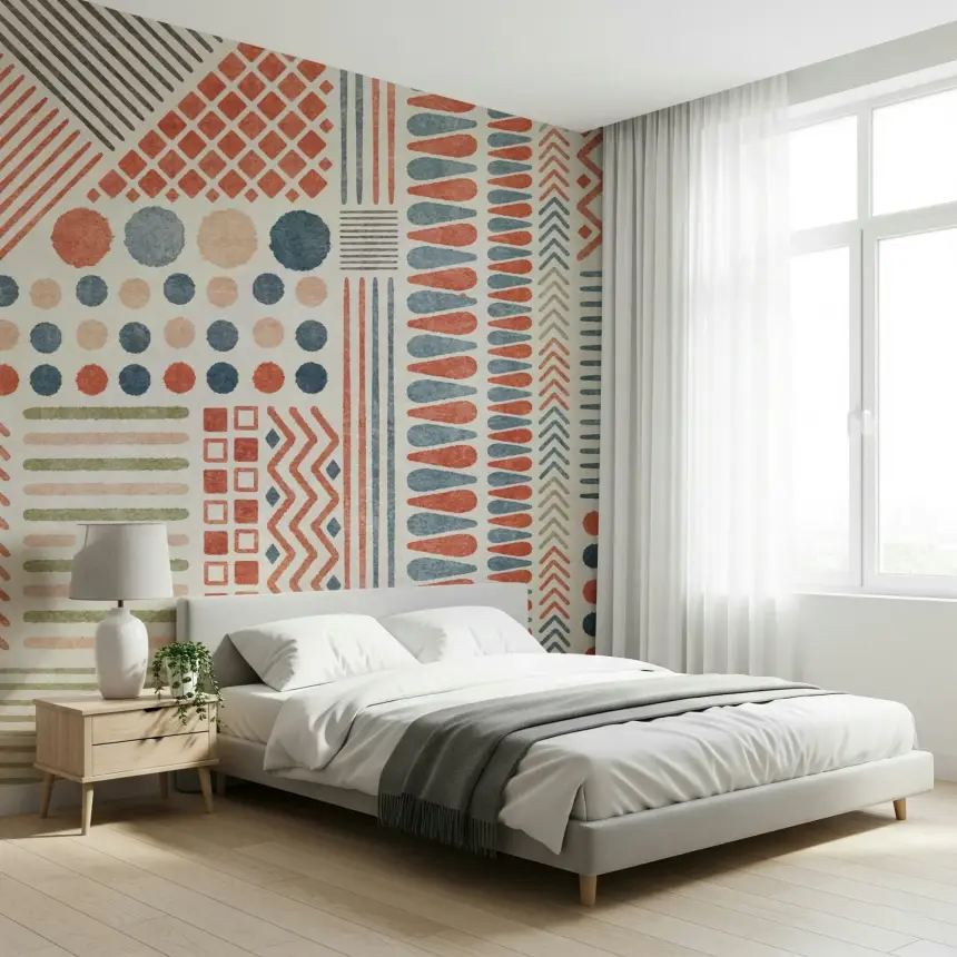 Terracotta & Indigo Rhythms Wall Mural - 2861685