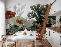 Vintage Goldfish and Seaweed Coral Reef Wall Mural