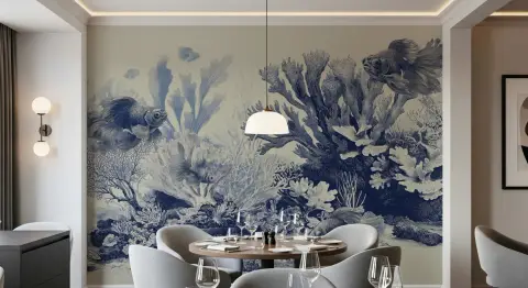 Vintage Blue Oceanic Coral and Fish Wall Mural