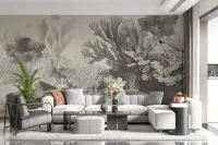 Greyscale Marine Life Engraving Wall Mural