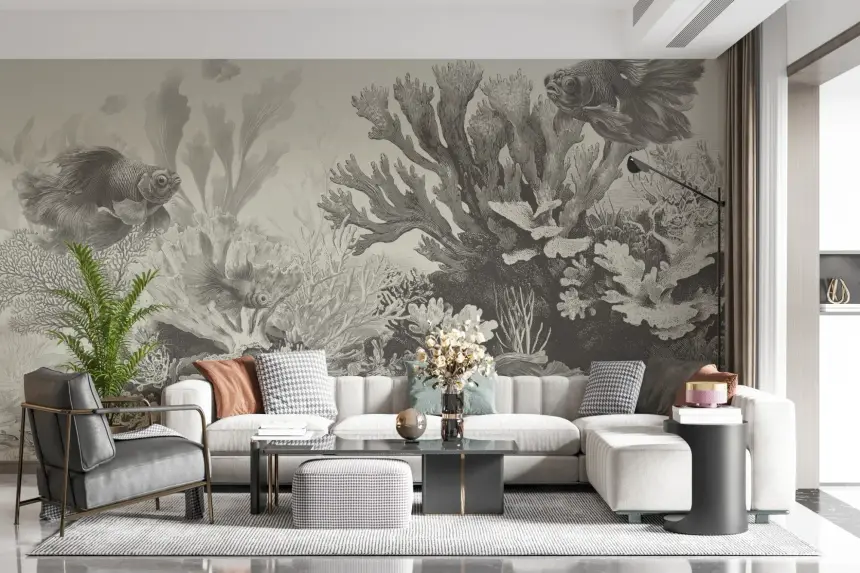 The Aquarium - Greige Wall Mural