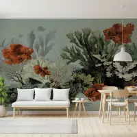 Vintage Etched Goldfish and Coral Reef Wall Mural