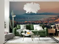 Panoramic Coastal Cityscape Wall Mural at Dusk