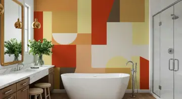 Contemporary Geometric Abstract Wall Mural in Warm Tones
