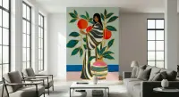 Modern Woman with Orange Tree Wall Mural