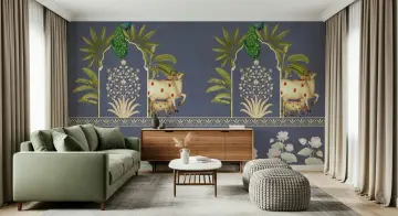 Indian Heritage Peacock & Sacred Cow Wall Mural