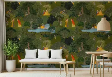 Pichwai Forest Radha Krishna Leela Wall Mural
