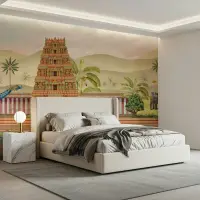 Vibrant South Indian Temple Landscape Wall Mural