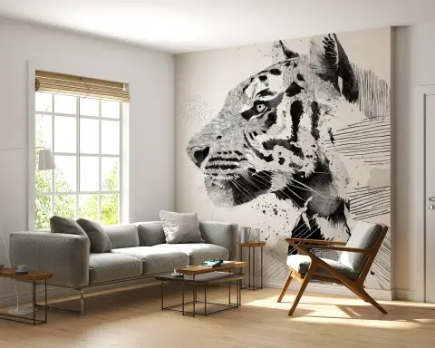 Contemporary Ink Splatter Tiger Wall Mural