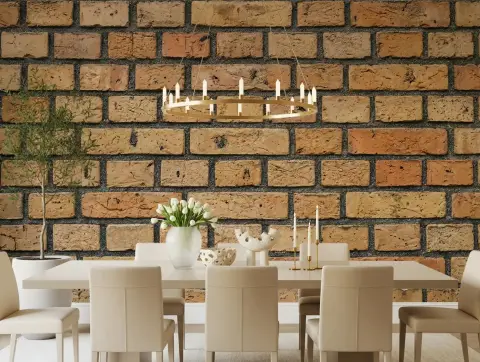 Heritage Gold Ochre Clay Brick Pattern Wallpaper