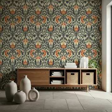 Classic Terracotta Floral Damask Wallpaper