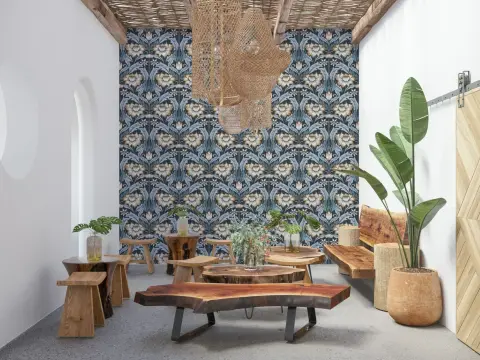 Timeless Midnight Blue Botanical Pattern Wallpaper