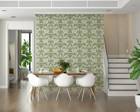 Elegant Heritage Floral Sage Green Wallpaper