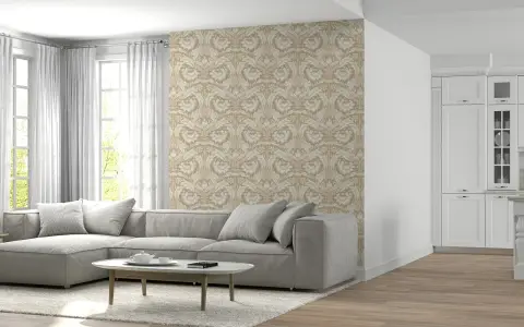 Timeless Beige Floral Damask Wallpaper