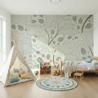 Organic Leaf Outline Botanical Wall Mural