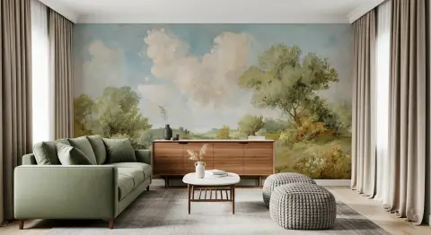 Painted Tuscan Landscape Wall Mural