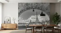 Monochrome Parisian Archway Eiffel Tower Wall Mural