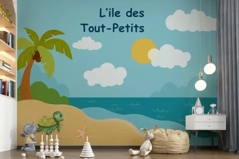 Playful Cartoon Beach Kids' Room Wall Mural