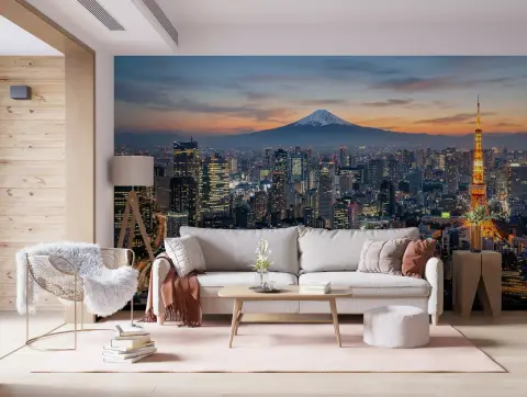 Tokyo Cityscape and Mount Fuji Sunset Wall Mural