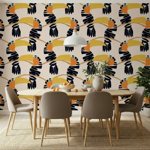 Vibrant Tropical Toucan Pattern Wallpaper