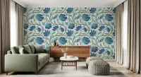 Art Nouveau Trailing Blue Floral Wallpaper