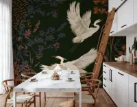 Chinoiserie Flying Herons Botanical Wall Mural