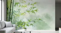 Lush Green Bamboo Forest Watercolor Wall Mural
