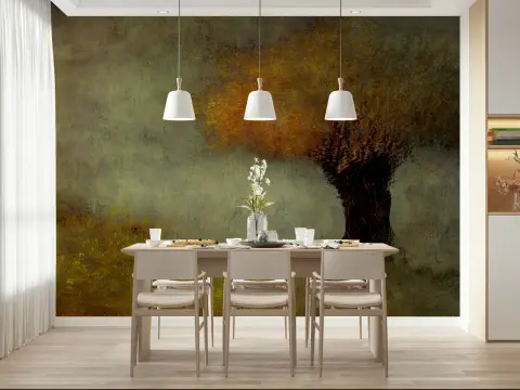 Golden Foliage Abstract Nature Wall Mural