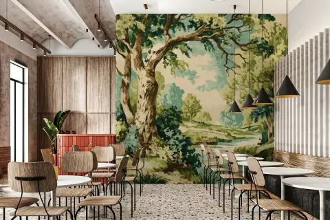 Vintage European Forest Scenic Wall Mural