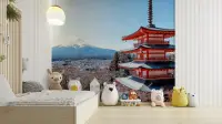 Scenic Japanese Pagoda and Mount Fuji Wall Mural
