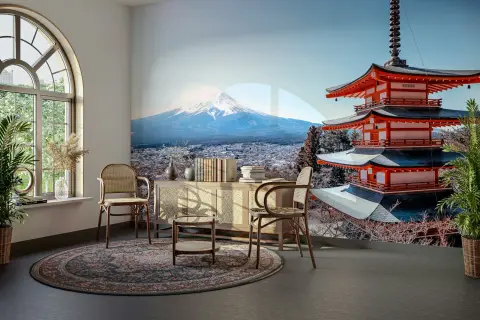 Scenic Japanese Pagoda and Mount Fuji Wall Mural