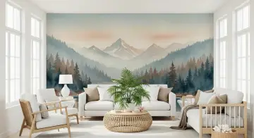 Serene Mountain Lake Watercolor Wall Mural