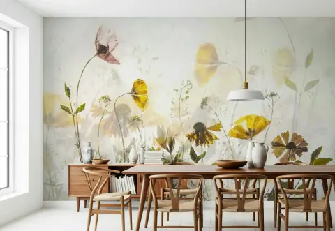 Translucent Watercolour Poppy Field Wall Mural
