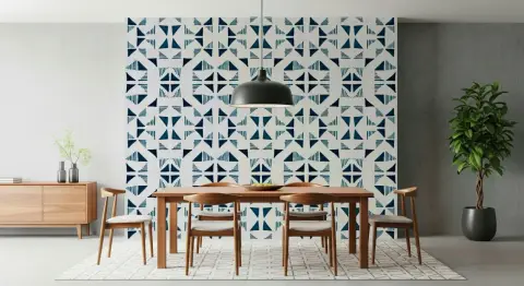 Indigo Geometric Triangle Pattern Wallpaper
