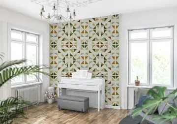Olive Ochre Block Print Triangle Wallpaper
