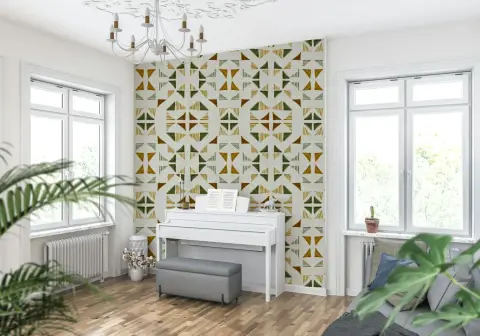 Olive Ochre Block Print Triangle Wallpaper