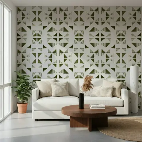 Olive Green Geometric Triangle Wallpaper