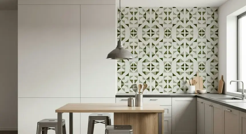 Triangles Composition Light Olive Wallpaper